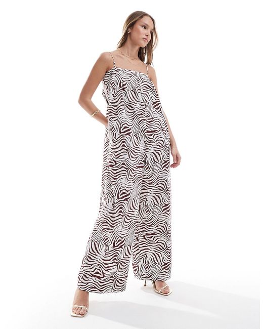Asos Design pleated square neck wide leg jumpsuit zebra print-