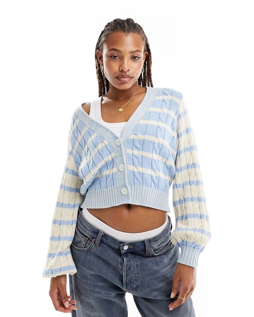 Asos Design knit cable cardigan and cream stripe
