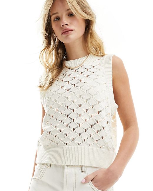 Asos Design knit vest pointelle stitch cream-