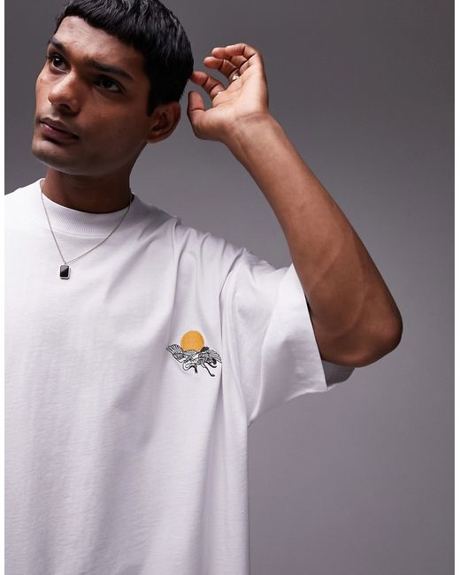 Topman extreme oversized fit T-shirt with crane tattoo embroidery