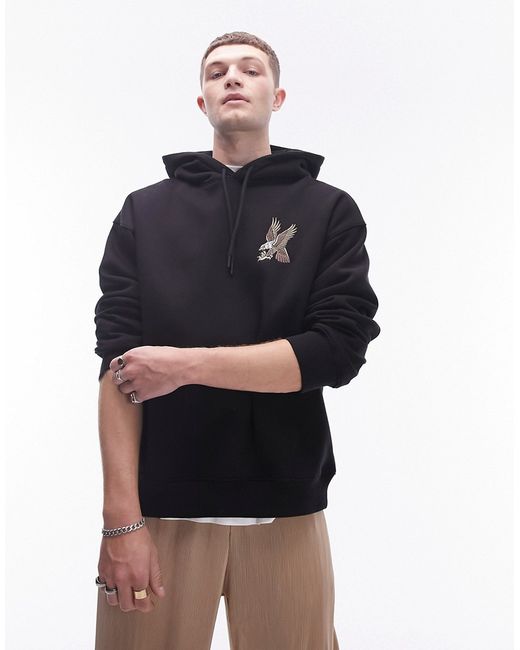 Topman oversized fit hoodie with eagle tattoo embroidery