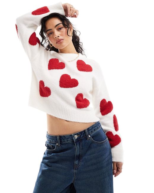 Miss Selfridge all over heart sweater and cream