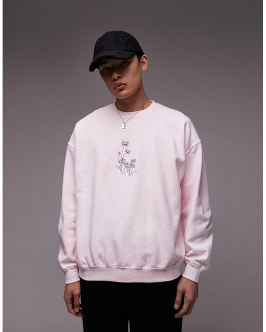 Topman oversized fit sweatshirt with daisies embroidery washed