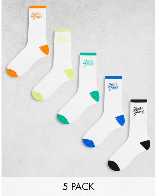 Jack & Jones 5 pack tennis socks with contrast logo multi-