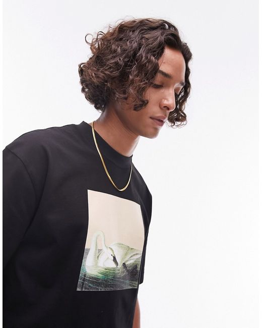 Topman oversized fit T-shirt with swan chest print