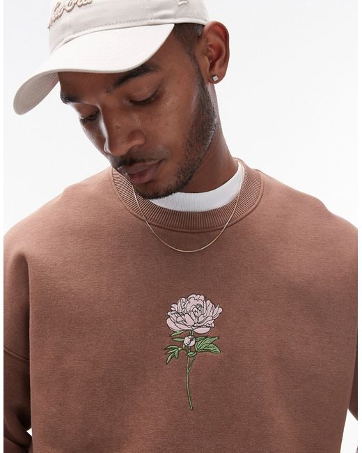 Topman oversized fit sweatshirt with peonies embroidery washed