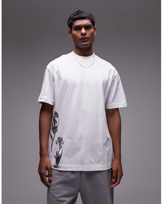 Topman premium oversized fit t-shirt with placement monochrome floral print