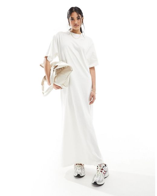 Asos Design oversized midaxi T-shirt dress off white-