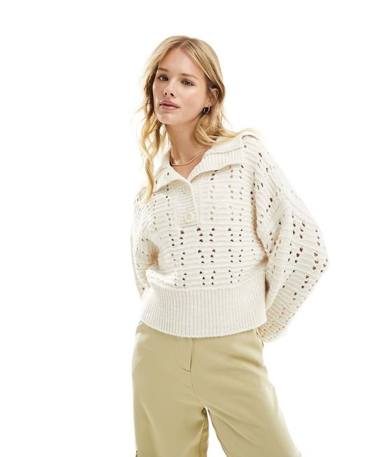 Asos Design button front open stitch sweater cream-