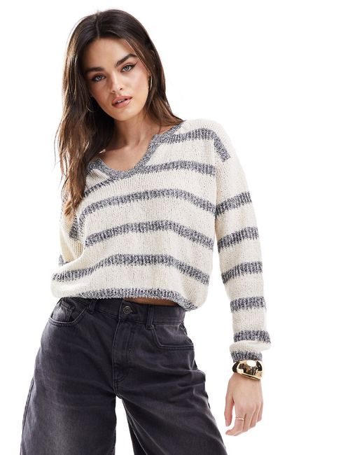 Asos Design cropped sweater with open neck textured stitch-