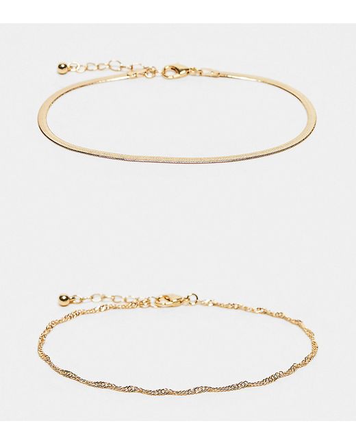Asos Design 14k plated pack of 2 anklets with snake and twist chain design