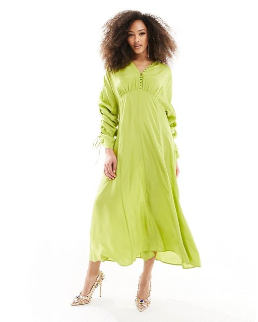 Other Stories drapey midaxi dress with ruche tie volume sleeves