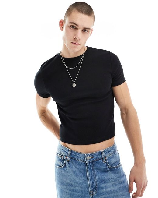 Asos Design muscle fit cropped ribbed T-shirt with crew neck
