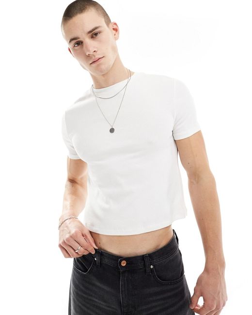 Asos Design muscle fit cropped rib T-shirt with crew neck