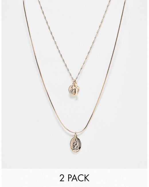 Asos Design 2 pack necklace with cross and st christopher pendant gold tone-