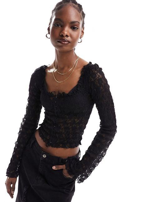 Free People lace hook and eye long sleeve top