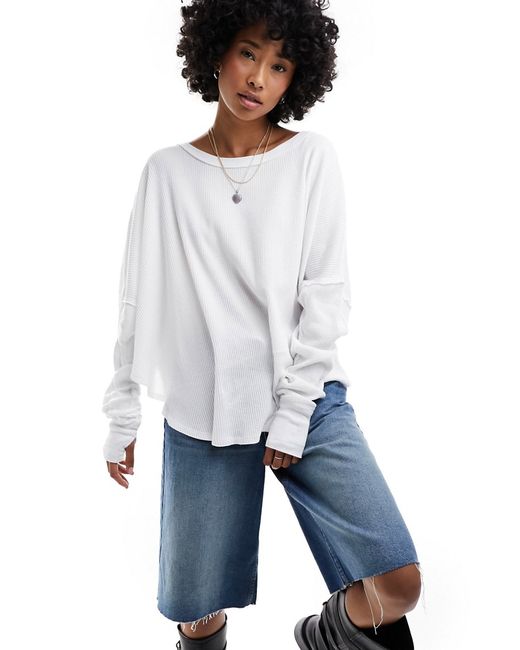Free People soft scoop neck long sleeve slouchy top ivory-
