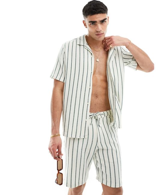 Selected Homme set oversized textured revere collar shirt stripe