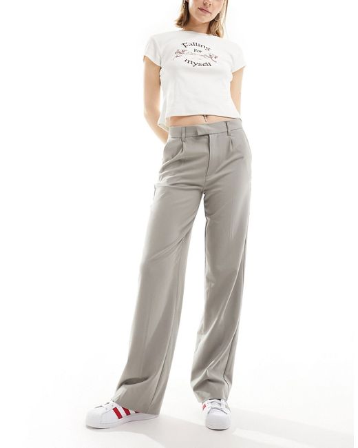 Pull & Bear high waisted tailored pants stone-