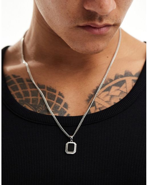 Asos Design necklace with square black stone pendant tone