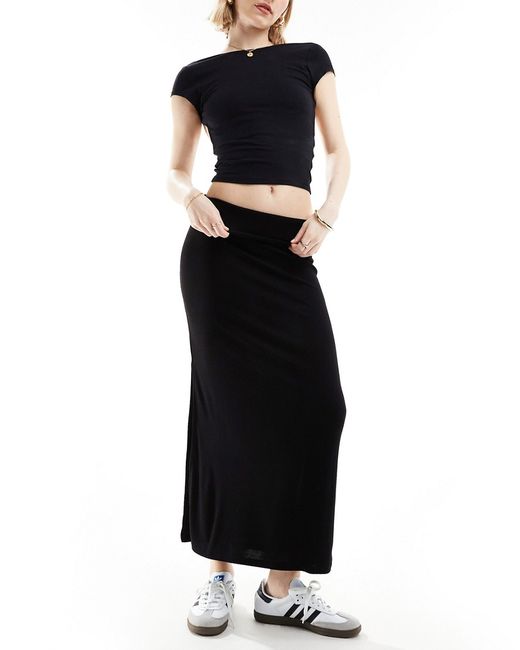 Stradivarius STR fold over waist midi skirt with side slit