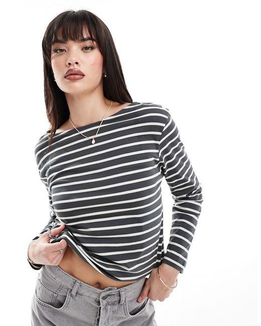 Other Stories long sleeve top gray and white stripes-