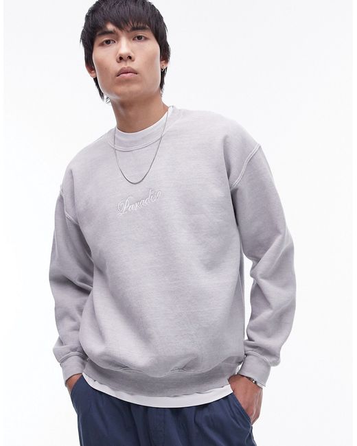 Topman oversized fit sweatshirt with paradiso embroidery heather
