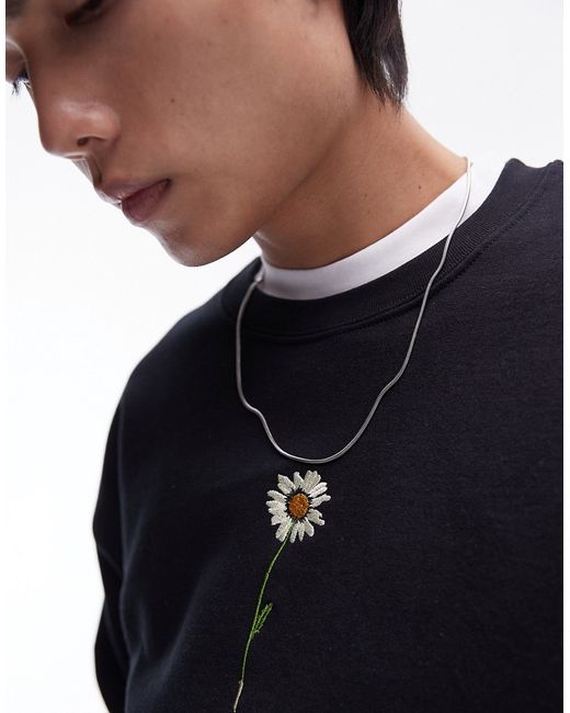 Topman oversized fit sweatshirt with pressed daisy chest embroidery