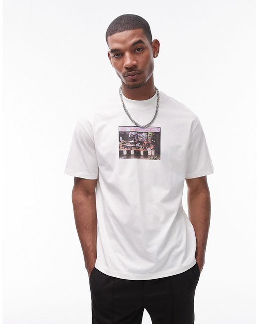 Topman extreme oversized fit t-shirt with photographic shop print ecru-