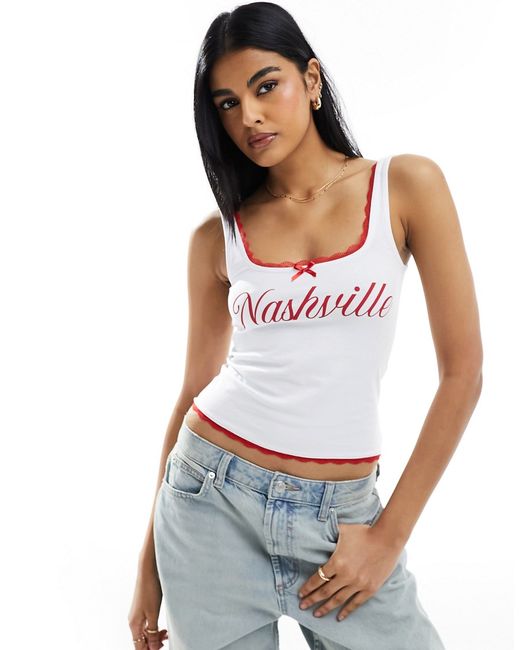 Asos Design trucker tank top with nashville graphic ivory-