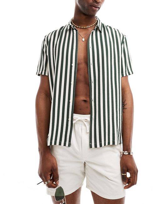 Bershka crinkle striped shirt khaki-