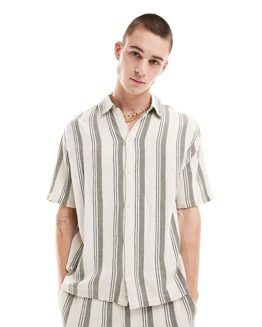 Bershka textured stripe shirt khaki part of a set-