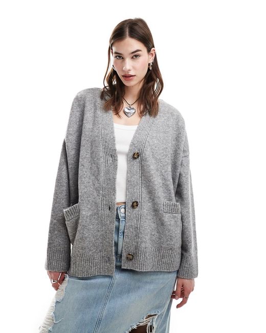 Monki knit button front cardigan gray-