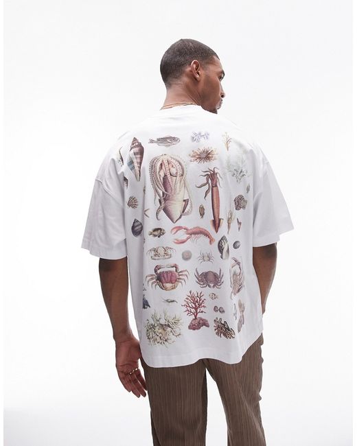 Topman extreme oversized fit T-shirt with front and back sea life print