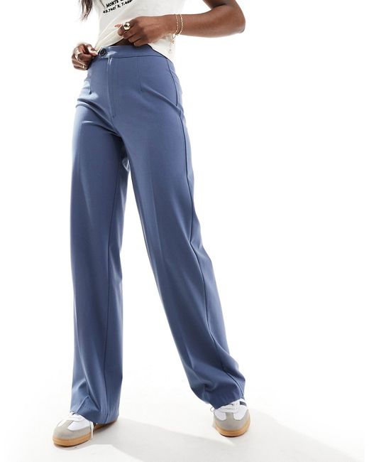 Pull & Bear wide leg pleat tailored pants petrol blue-