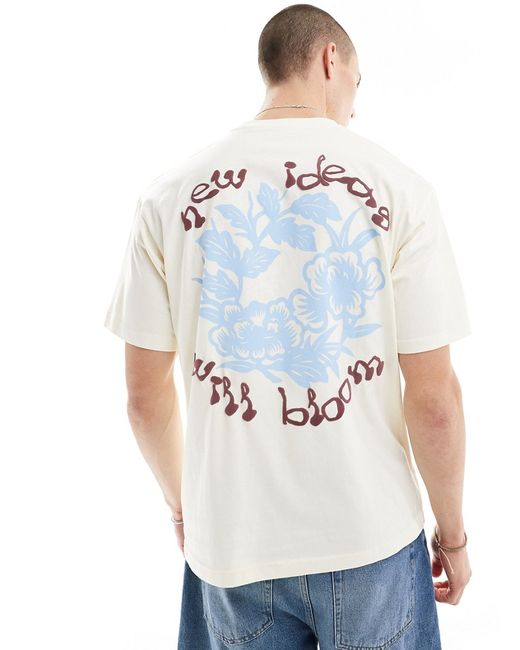 Pull & Bear botanical backprinted T-shirt ecru-