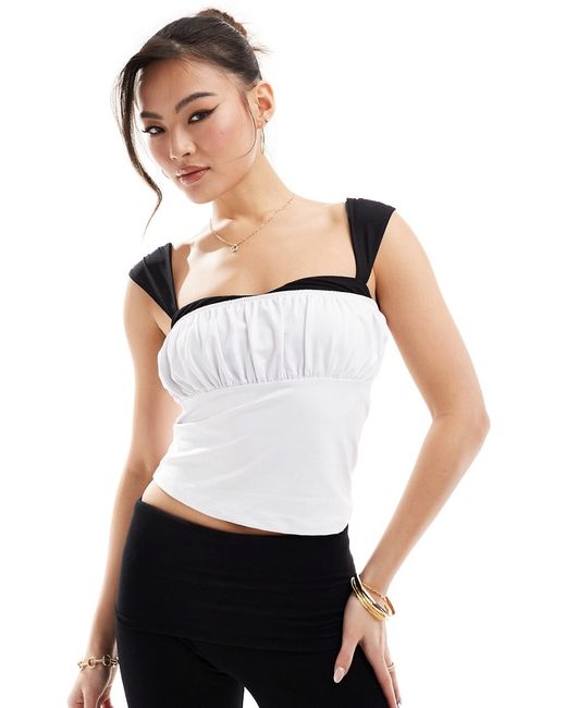 Asos Design ruched cami with contrast bust ivory-