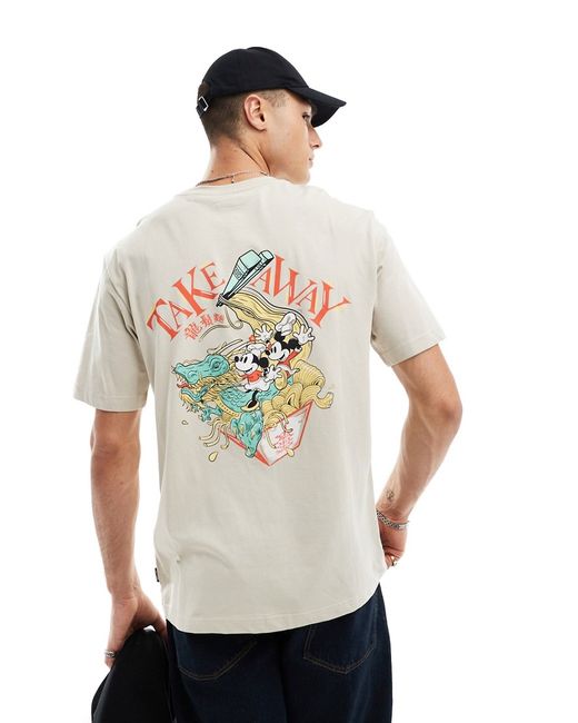 Only & Sons oversized t-shirt with Mickey Mouse back print stone-