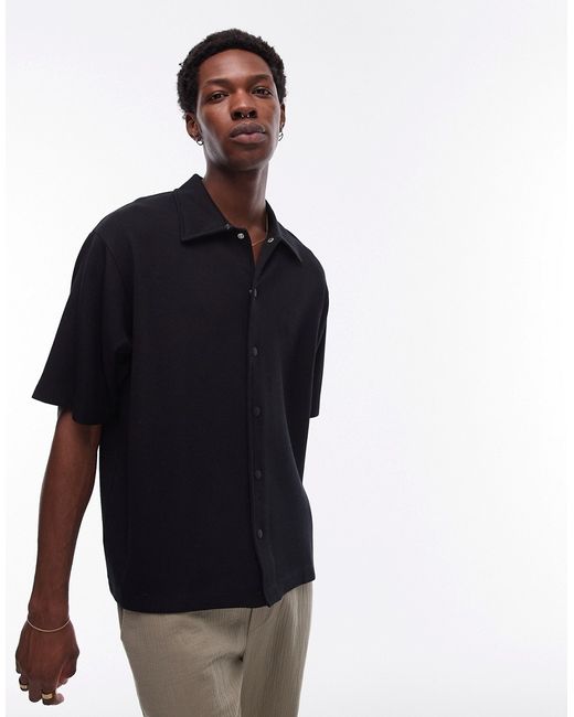Topman oversized fit jersey polo with snaps