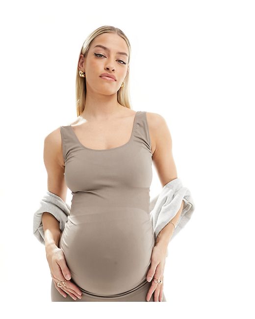 Mama.licious Maternity seamless tank top taupe part of a set-