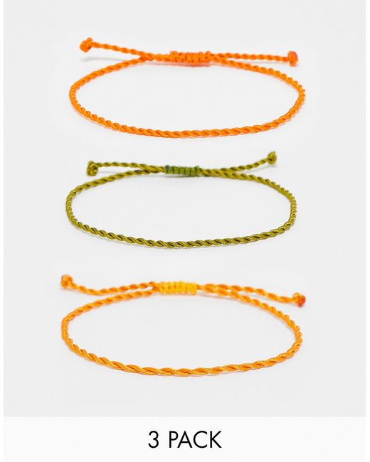 Asos Design 3 pack cord bracelet orange and green-