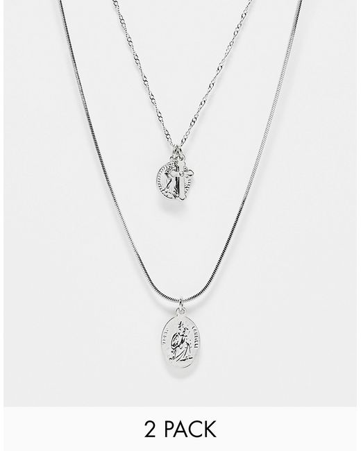 Asos Design 2 pack necklace with cross and st christopher pendant tone