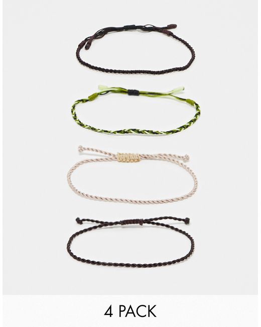Asos Design 4 pack cord bracelet neutral tones-