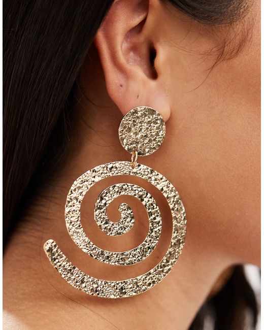 Asos Design drop earrings with hammered swirl design tone