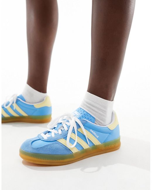 Adidas Originals Gazelle Indoor gum sole sneakers blue and yellow-