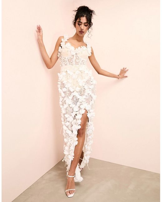 ASOS Luxe 3D floral pearl embellished lace maxi dress