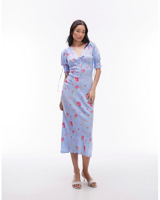 TopShop midi dress with tie detail vintage floral print-