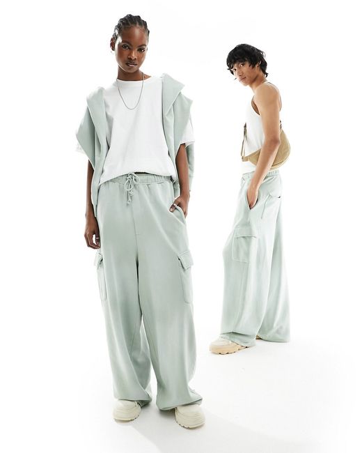 Asos Design wide leg sweatpants with cargo pockets washed part of a set