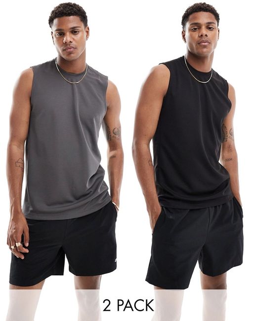 Asos 4505 Icon training sleeveless t-shirt with quick dry 2 pack black and charcoal-