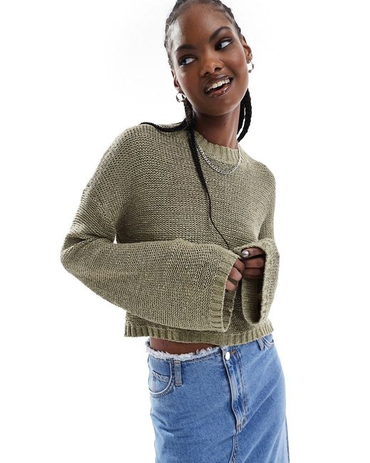 Noisy May lightweight knit crew neck sweater olive-